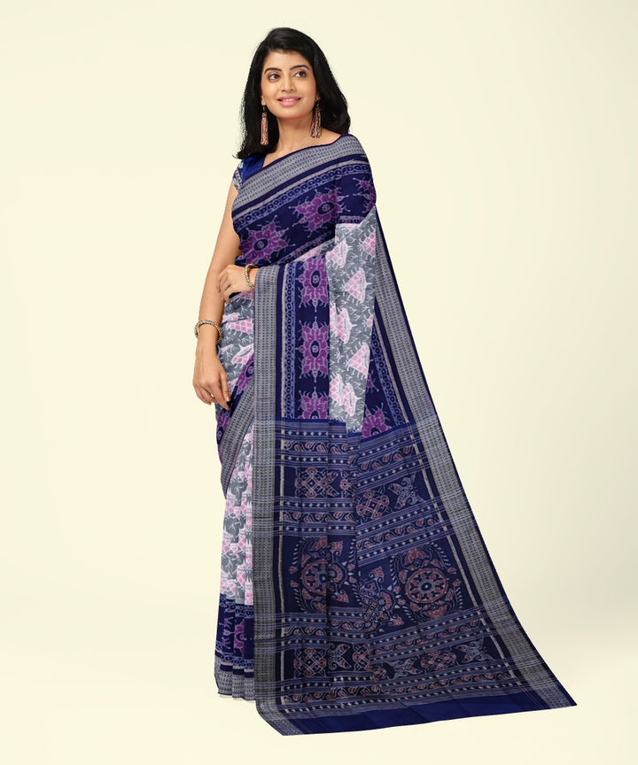 Grey dark blue cotton handwoven sambalpuri saree