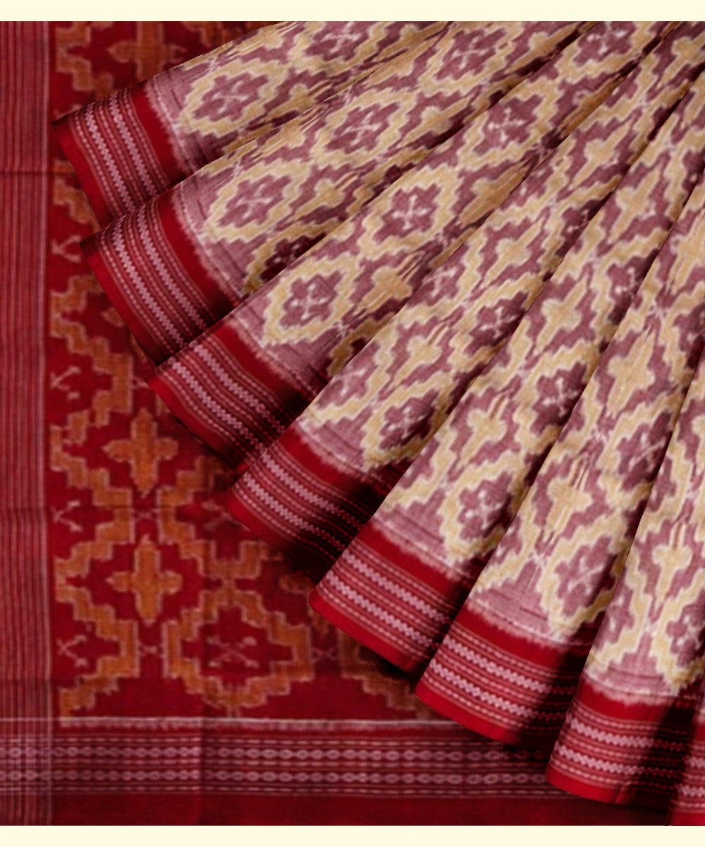 Grey maroon cotton handwoven sambalpuri saree