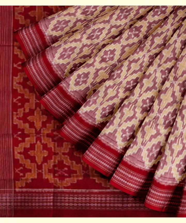 Grey maroon cotton handwoven sambalpuri saree