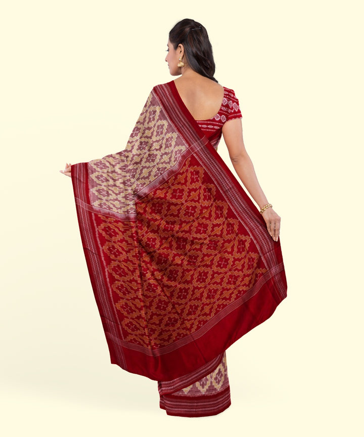 Grey maroon cotton handwoven sambalpuri saree