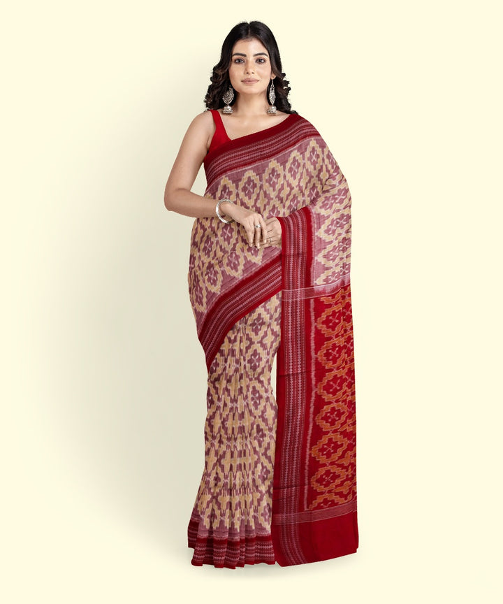 Grey maroon cotton handwoven sambalpuri saree