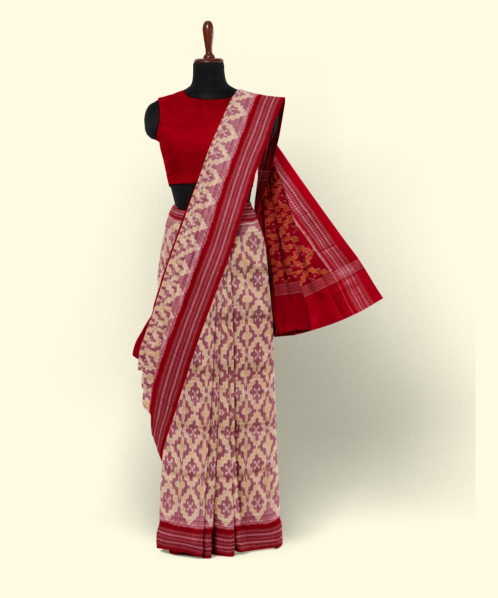 Grey maroon cotton handwoven sambalpuri saree