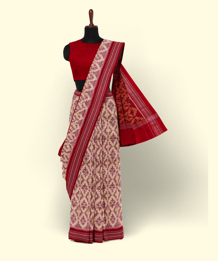 Grey maroon cotton handwoven sambalpuri saree