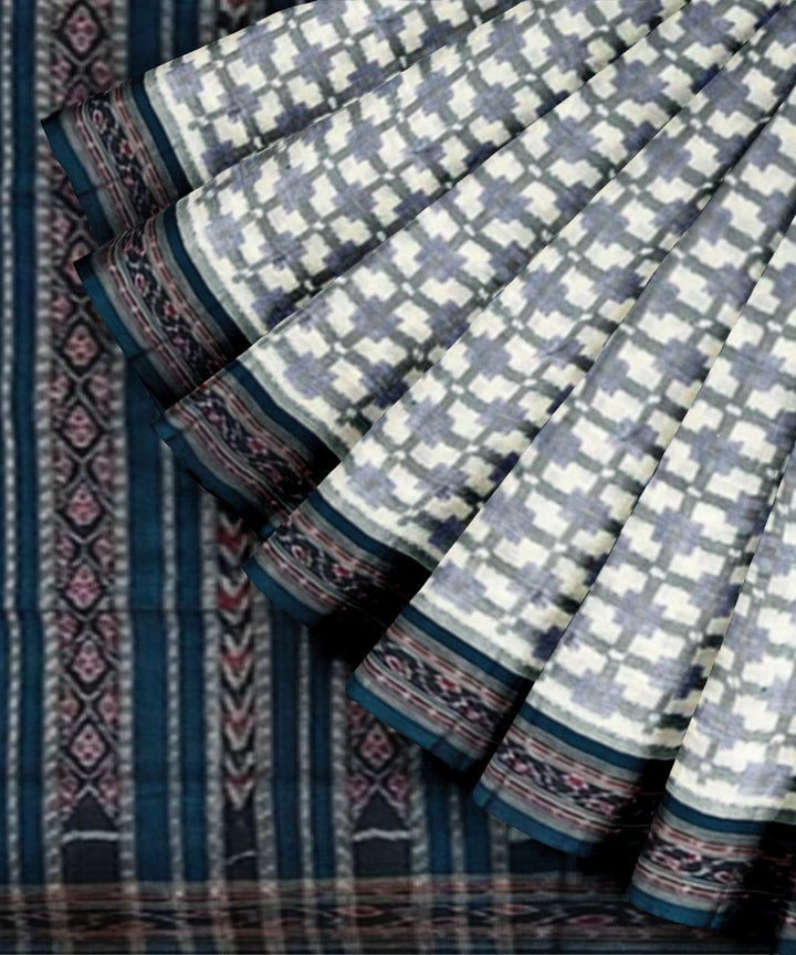 Grey blue cotton handwoven sambalpuri saree