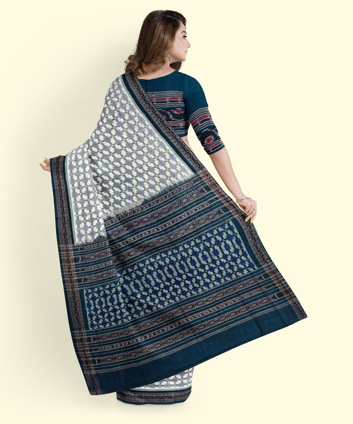 Grey blue cotton handwoven sambalpuri saree