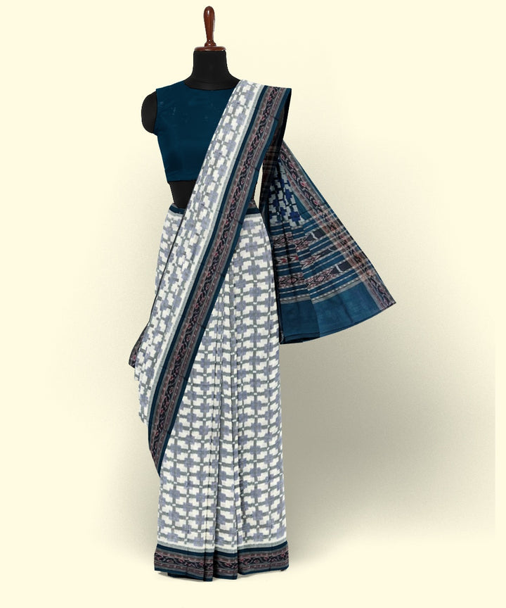 Grey blue cotton handwoven sambalpuri saree