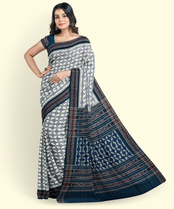 Grey blue cotton handwoven sambalpuri saree