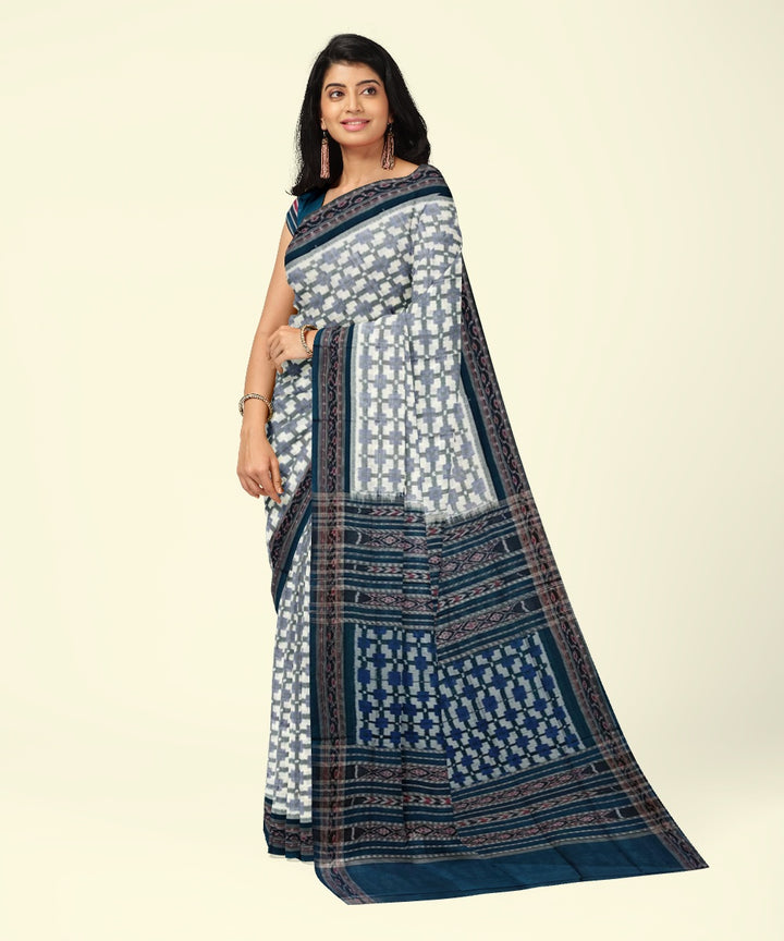 Grey blue cotton handwoven sambalpuri saree