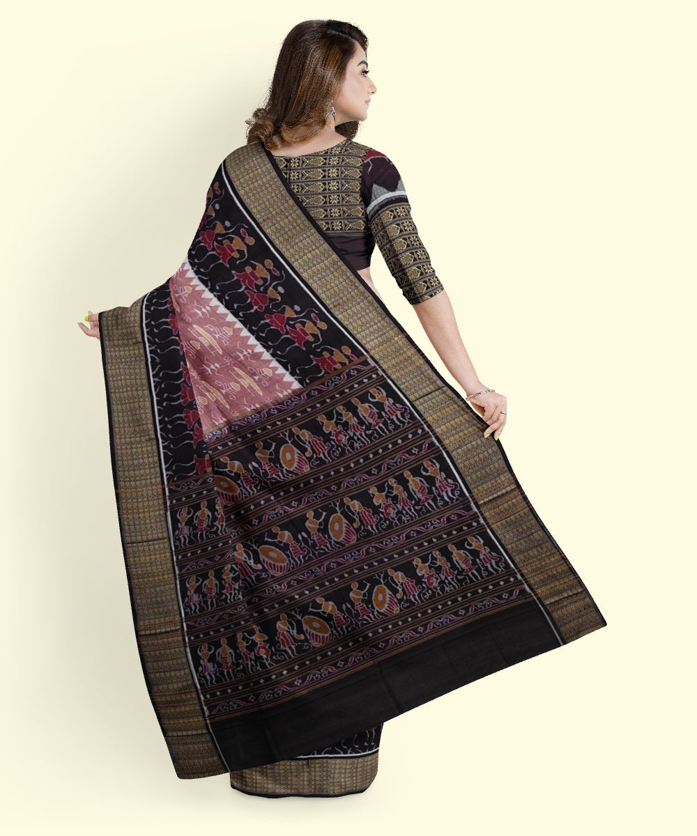 Pink black cotton handwoven sambalpuri saree