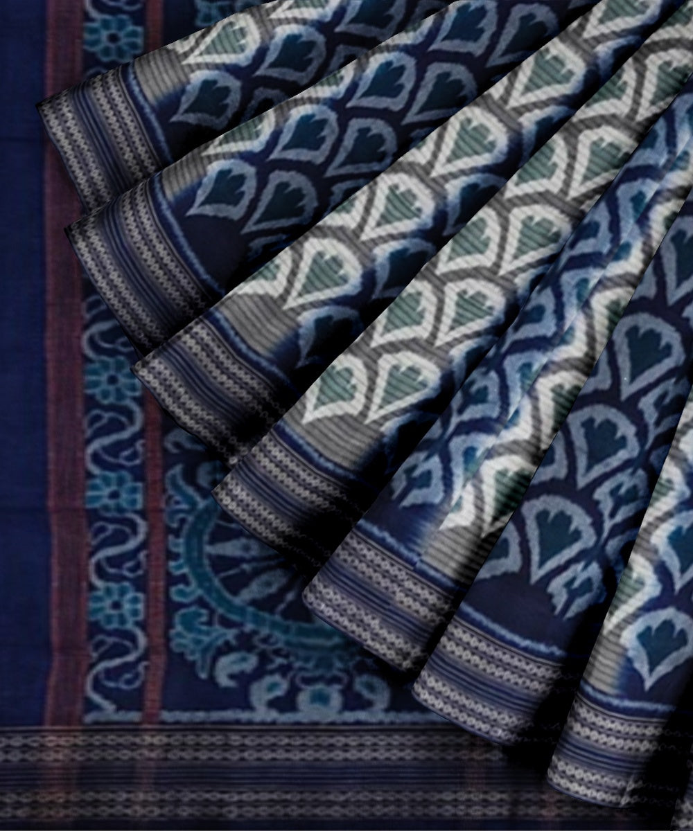 Navy blue grey cotton handwoven sambalpuri saree