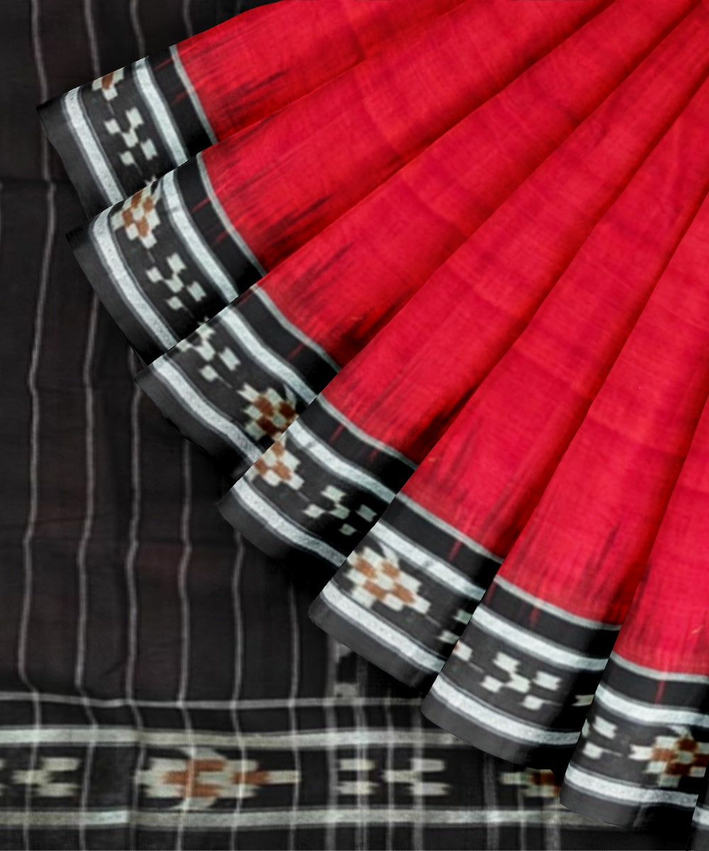 Maroon black handloom cotton nuapatna saree