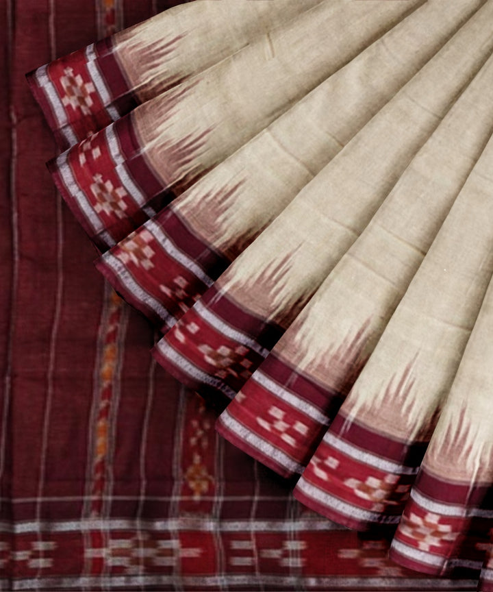 Beige maroon handloom cotton nuapatna saree