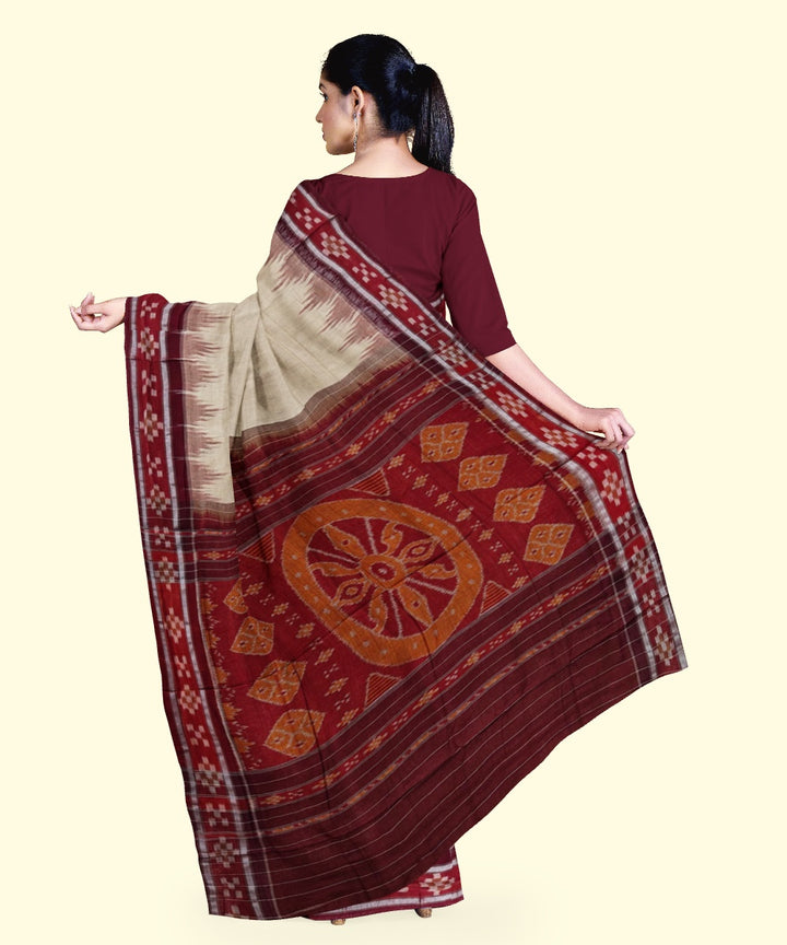 Beige maroon handloom cotton nuapatna saree