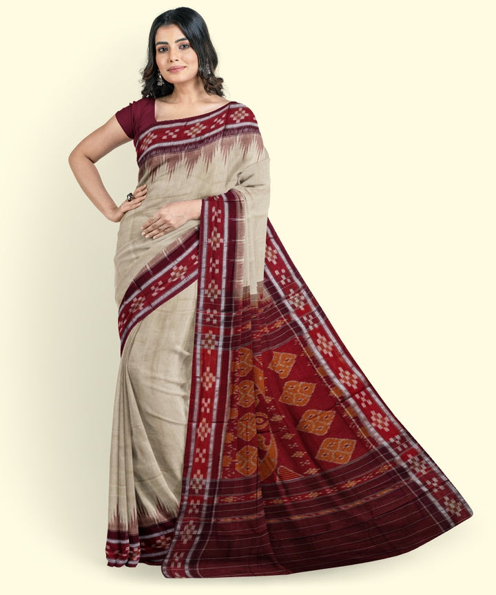Beige maroon handloom cotton nuapatna saree