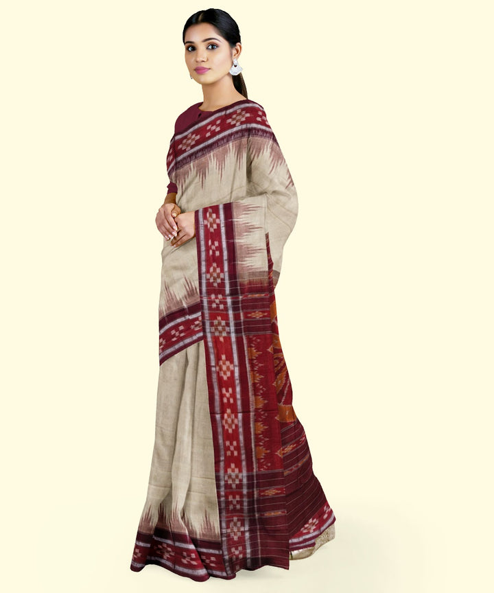 Beige maroon handloom cotton nuapatna saree