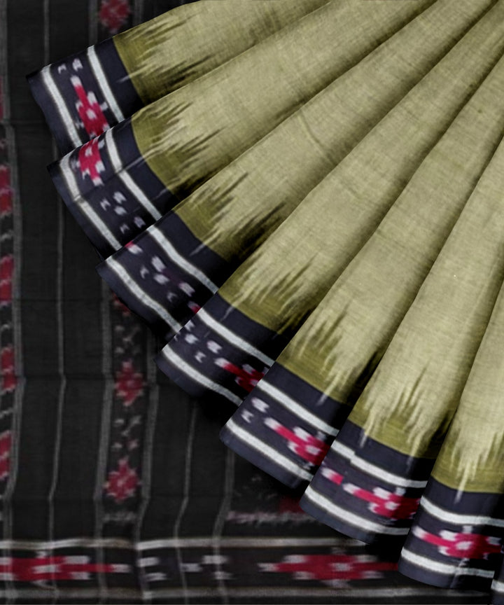 Olive green black handloom nuapatna cotton saree