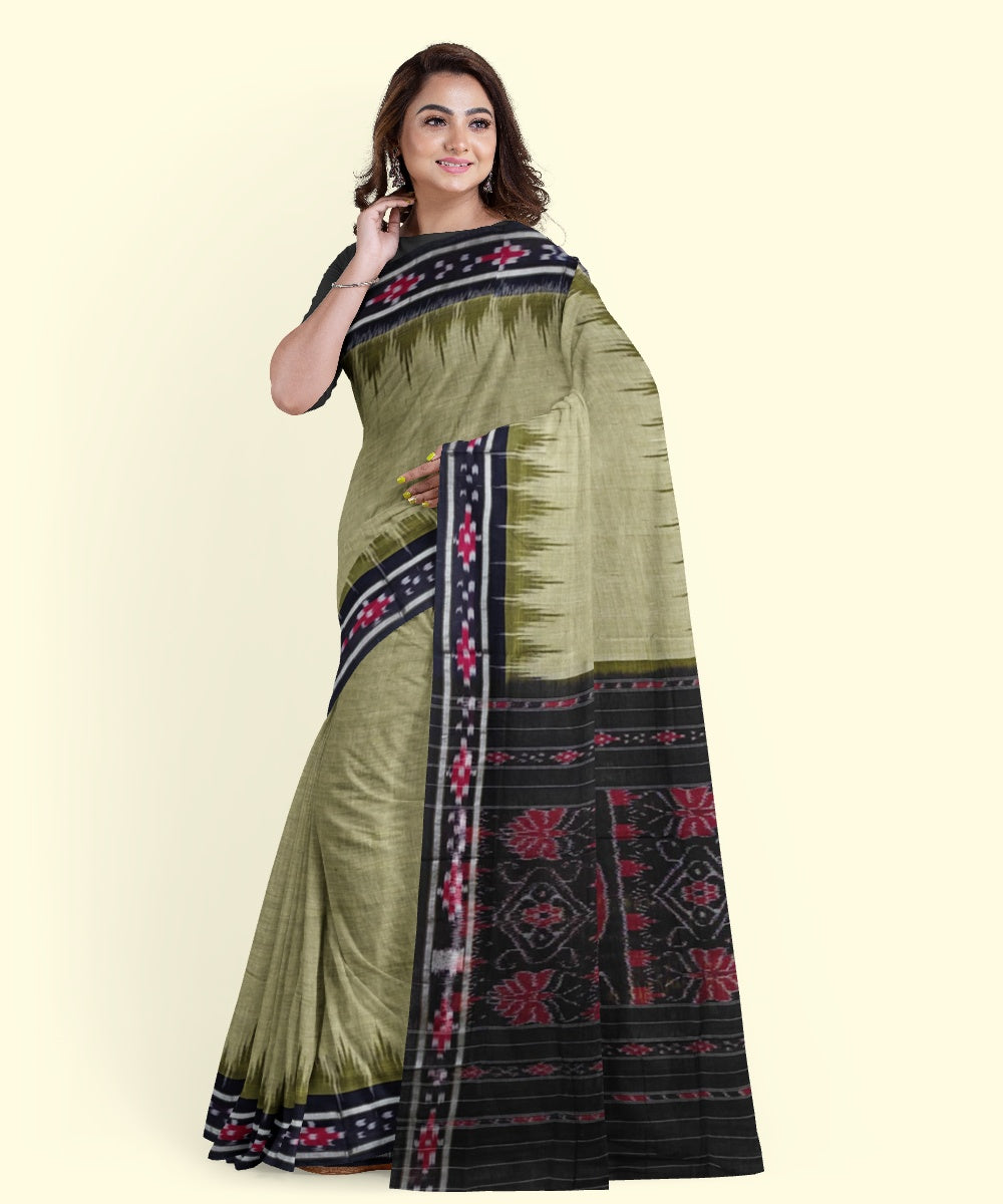 Olive green black handloom nuapatna cotton saree