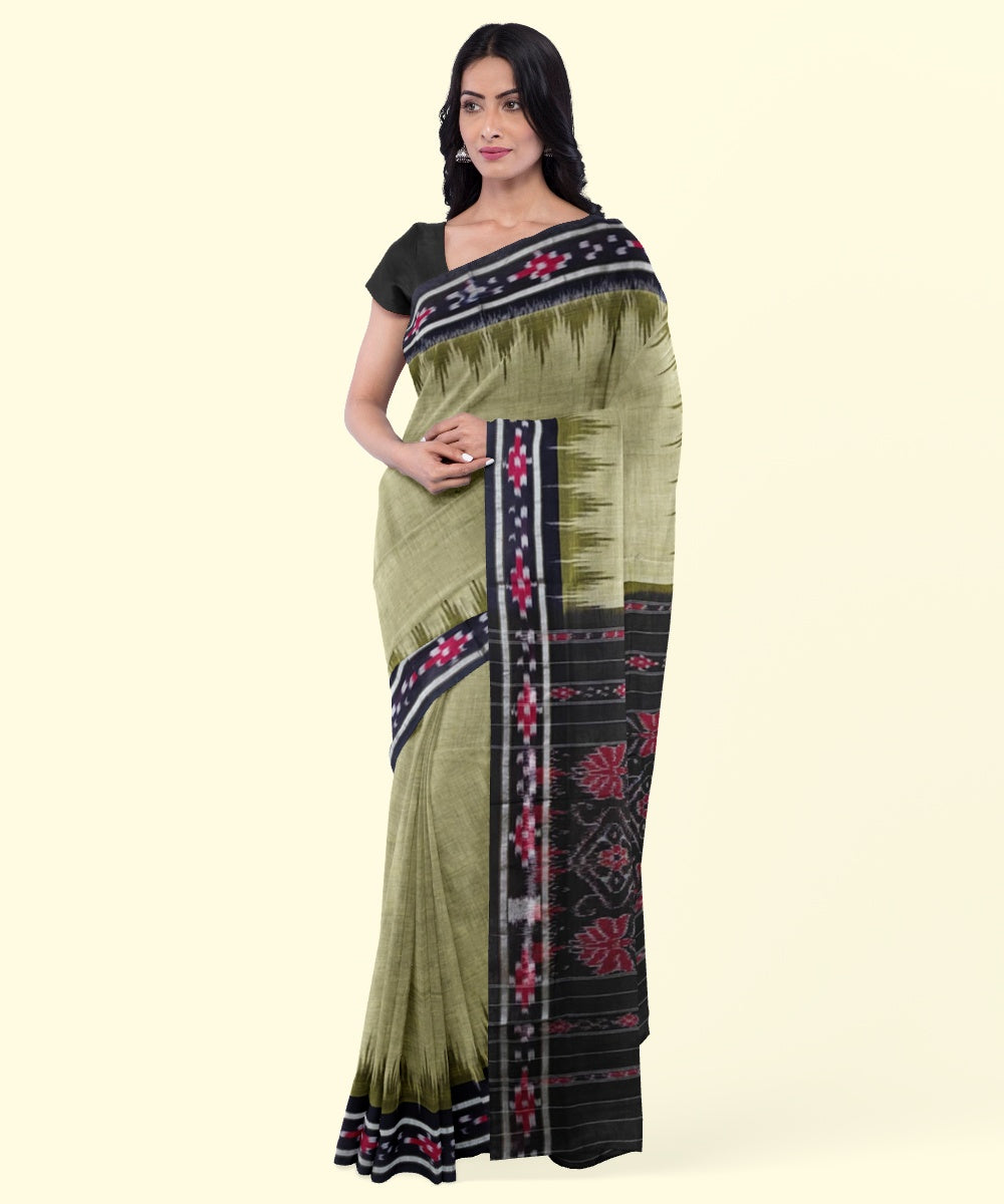 Olive green black handloom nuapatna cotton saree
