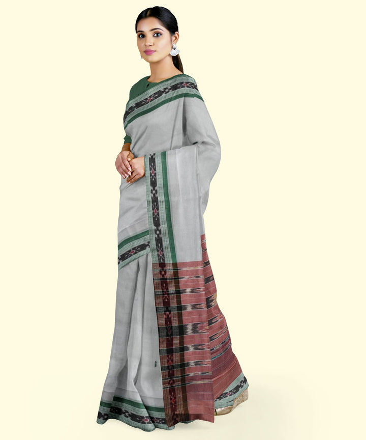 White pink cotton handloom nuapatna saree
