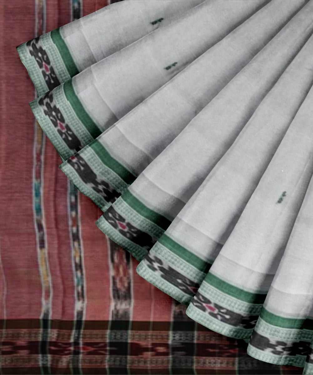 White pink cotton handloom nuapatna saree
