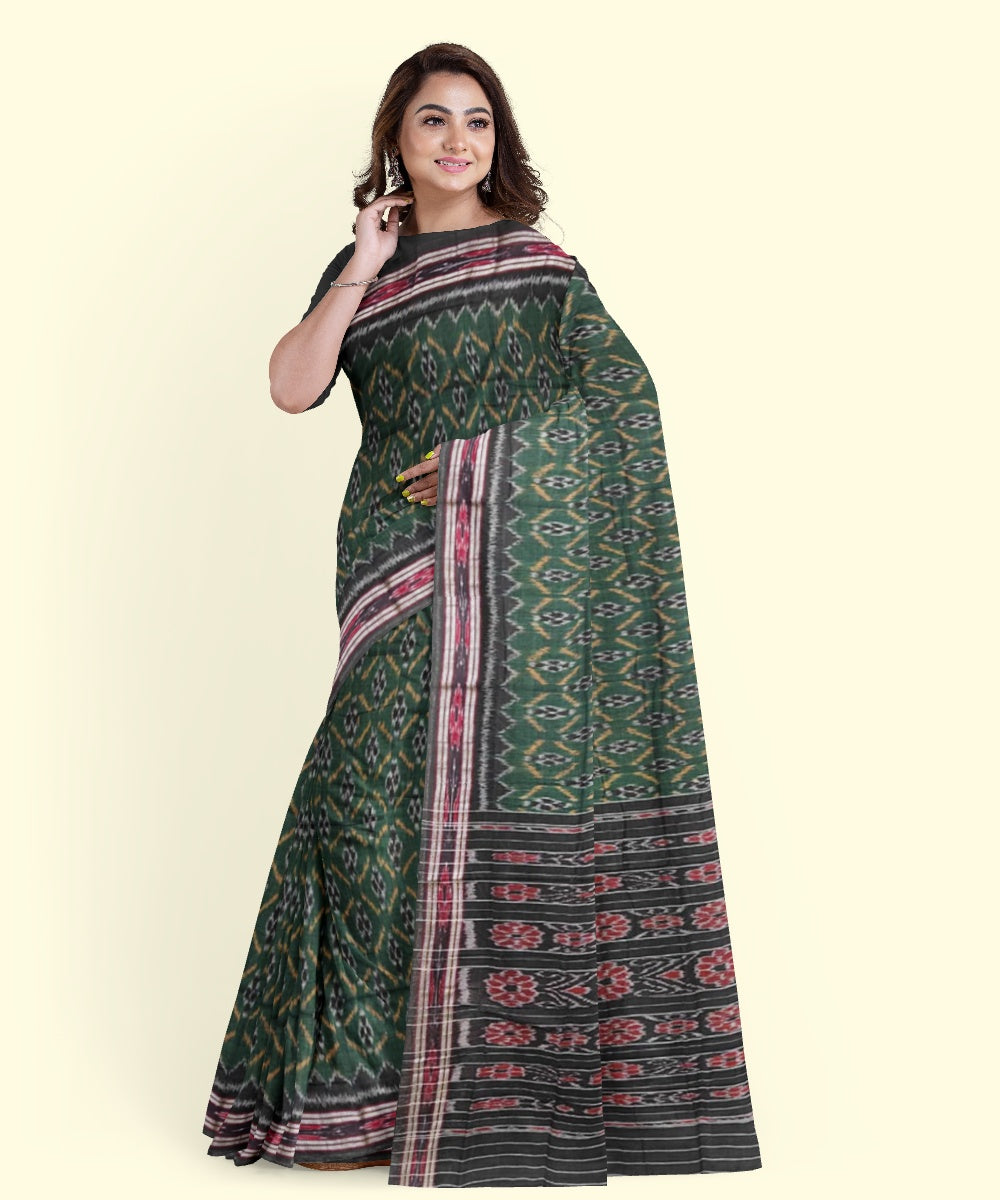 Dark green black cotton handloom nuapatna saree