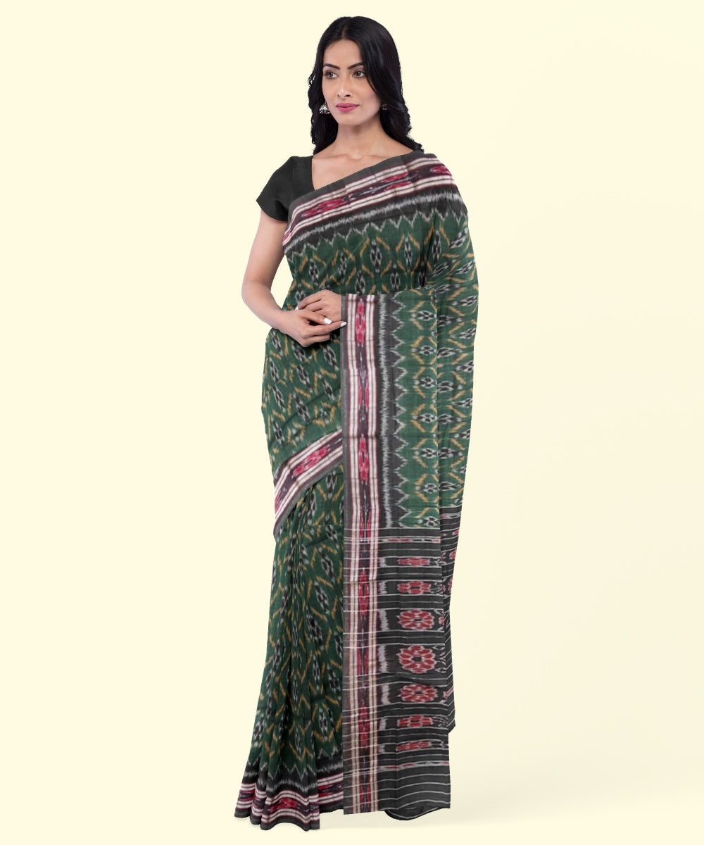 Dark green black cotton handloom nuapatna saree