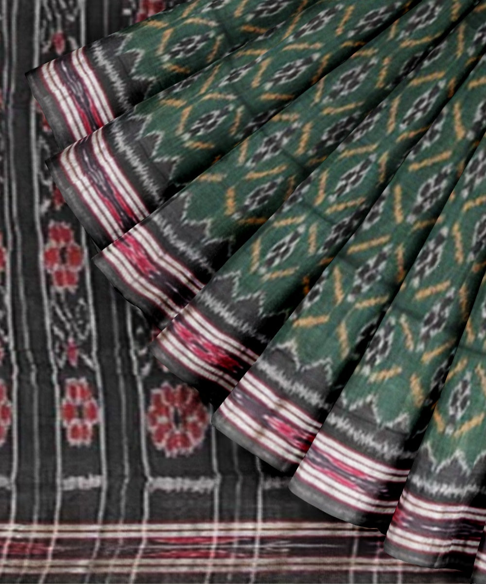 Dark green black cotton handloom nuapatna saree
