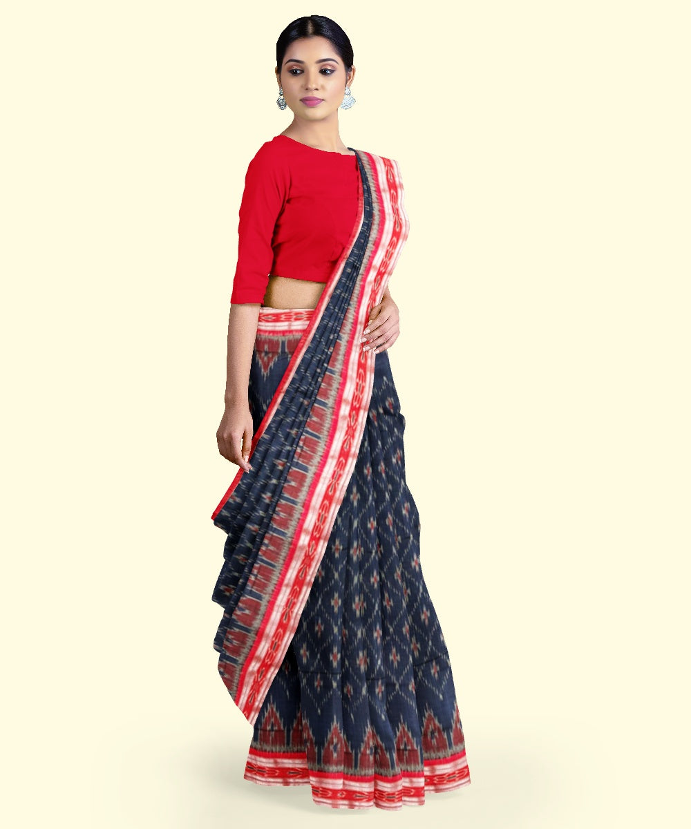 Navy blue maroon handloom cotton nuapatna saree