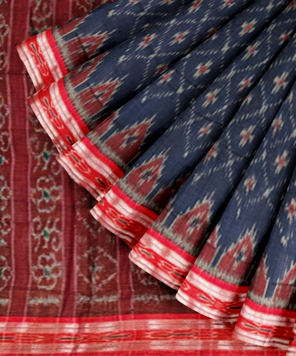 Navy blue maroon handloom cotton nuapatna saree