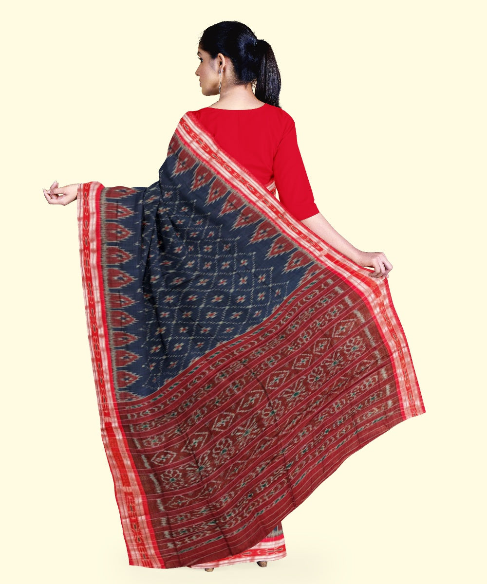 Navy blue maroon handloom cotton nuapatna saree