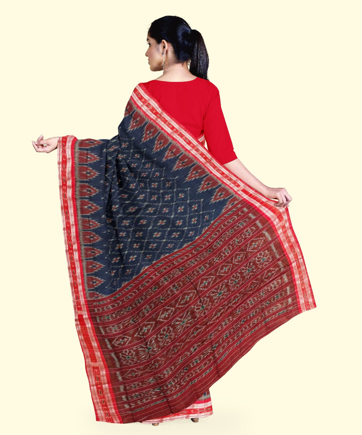 Navy blue maroon handloom cotton nuapatna saree