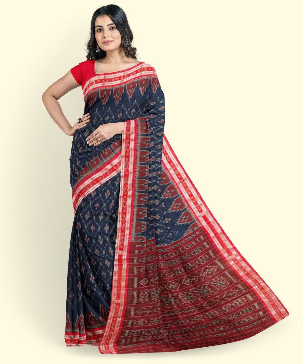 Navy blue maroon handloom cotton nuapatna saree