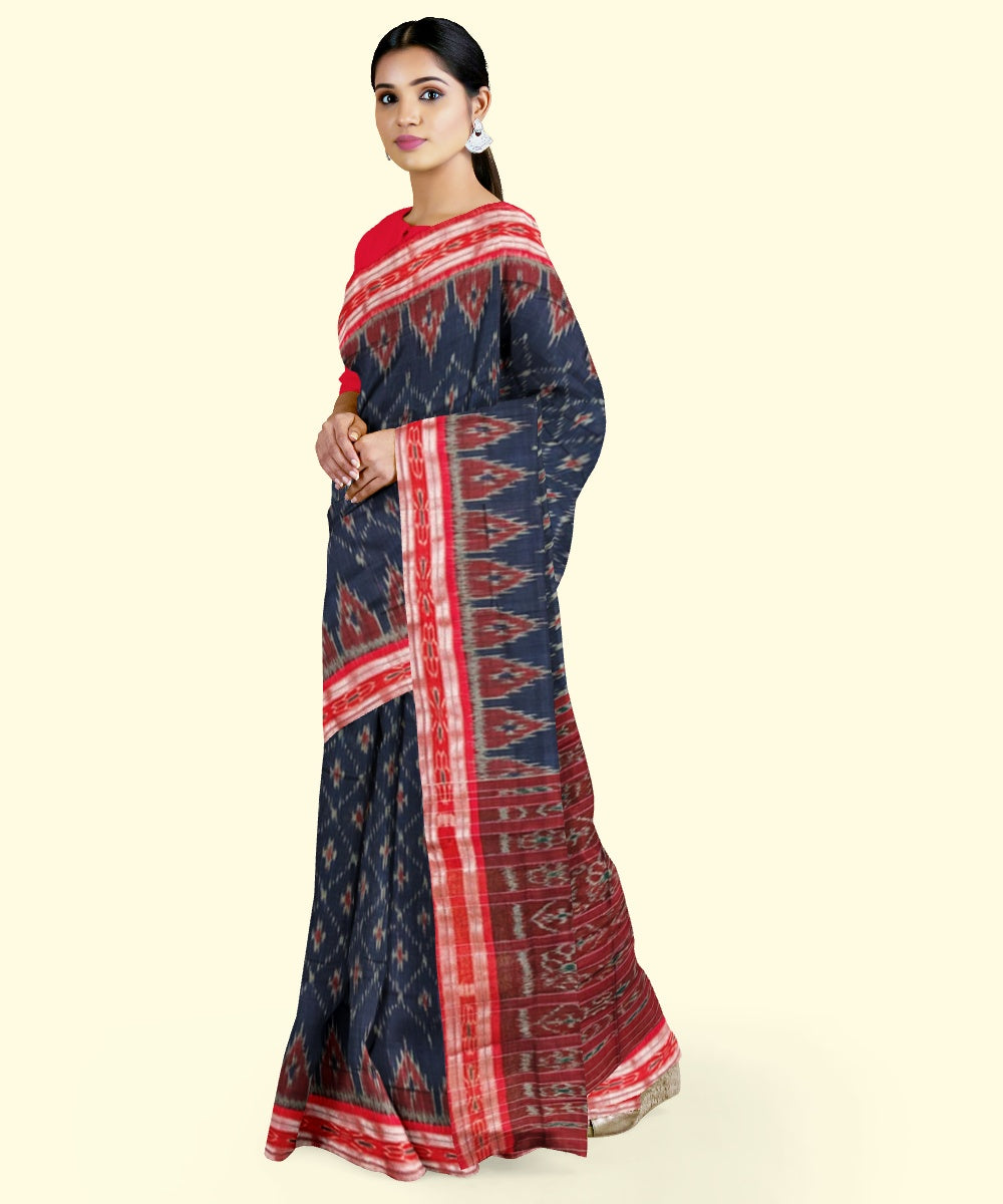 Navy blue maroon handloom cotton nuapatna saree