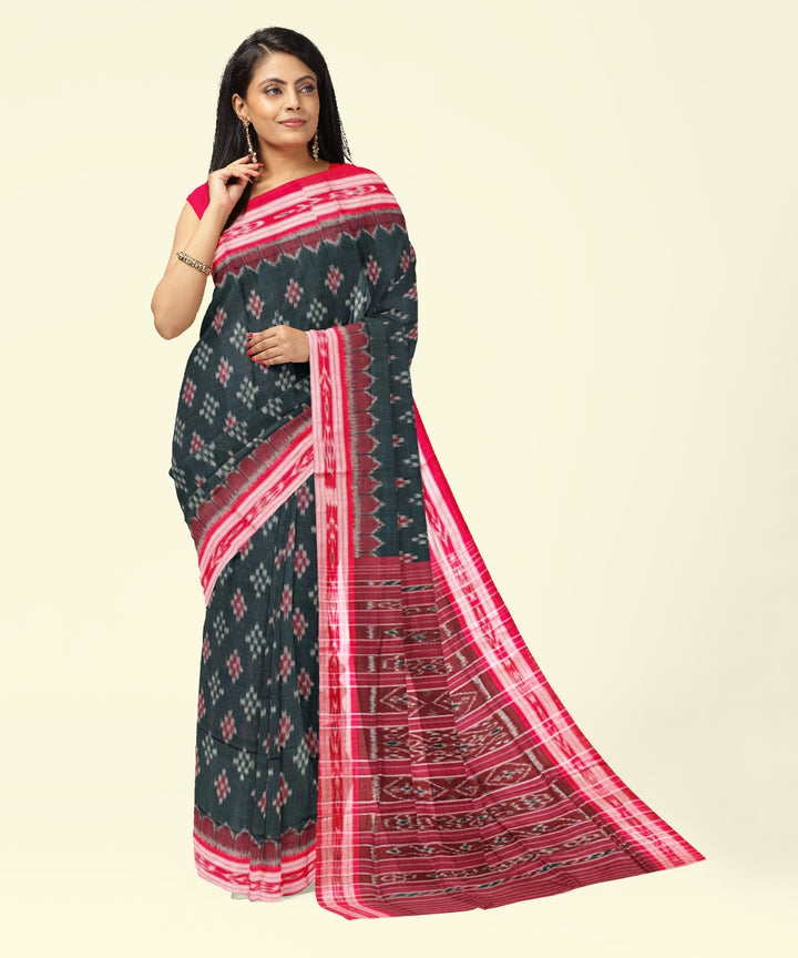 Dark green maroon cotton handloom nuapatna saree