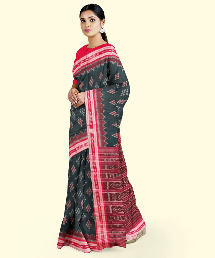 Dark green maroon cotton handloom nuapatna saree