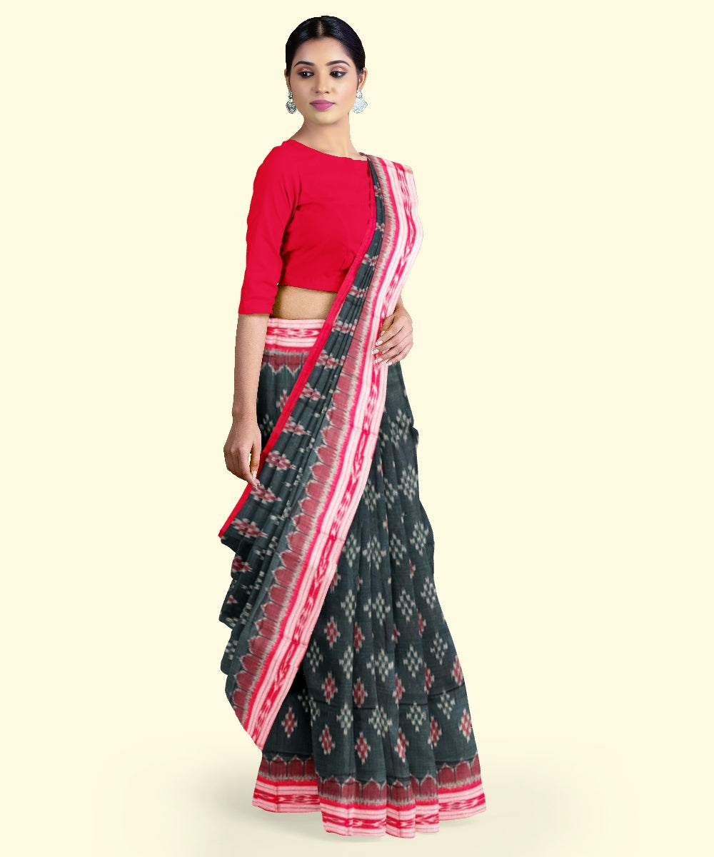 Dark green maroon cotton handloom nuapatna saree