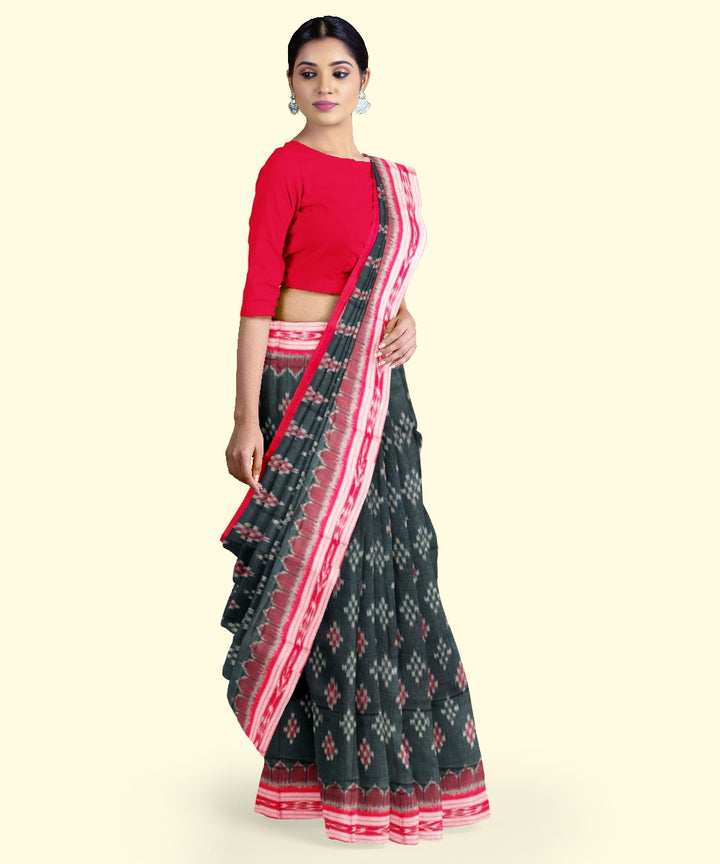 Dark green maroon cotton handloom nuapatna saree
