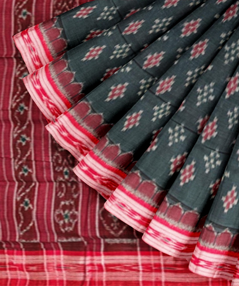 Dark green maroon cotton handloom nuapatna saree