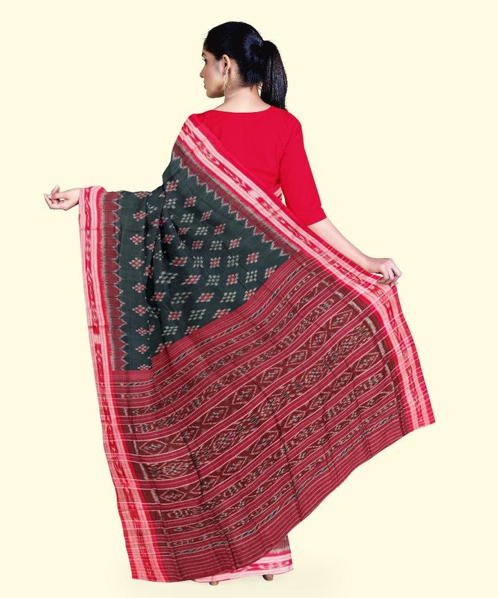 Dark green maroon cotton handloom nuapatna saree