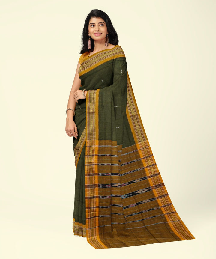 Olive green mustard cotton handloom nuapatna saree