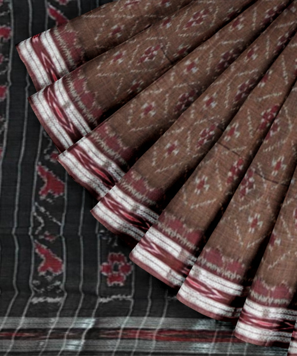 Brown black cotton handloom nuapatna saree