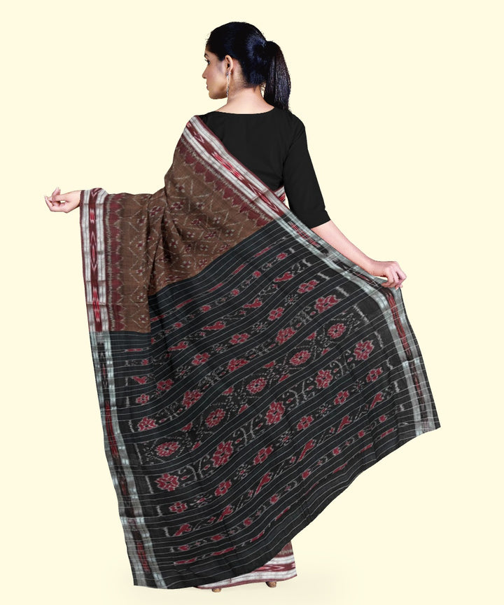Brown black cotton handloom nuapatna saree