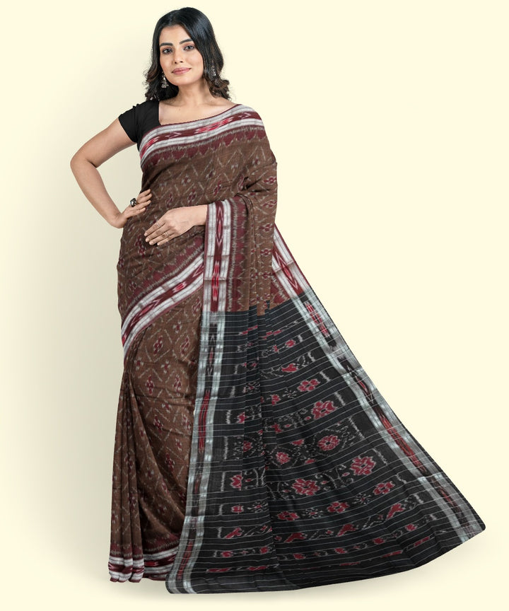 Brown black cotton handloom nuapatna saree