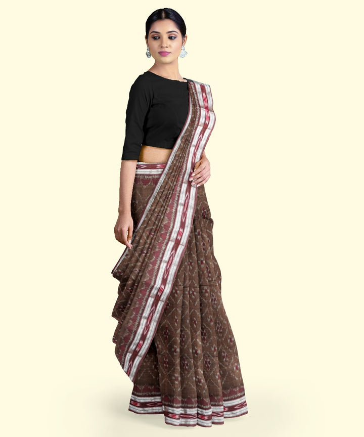Brown black cotton handloom nuapatna saree
