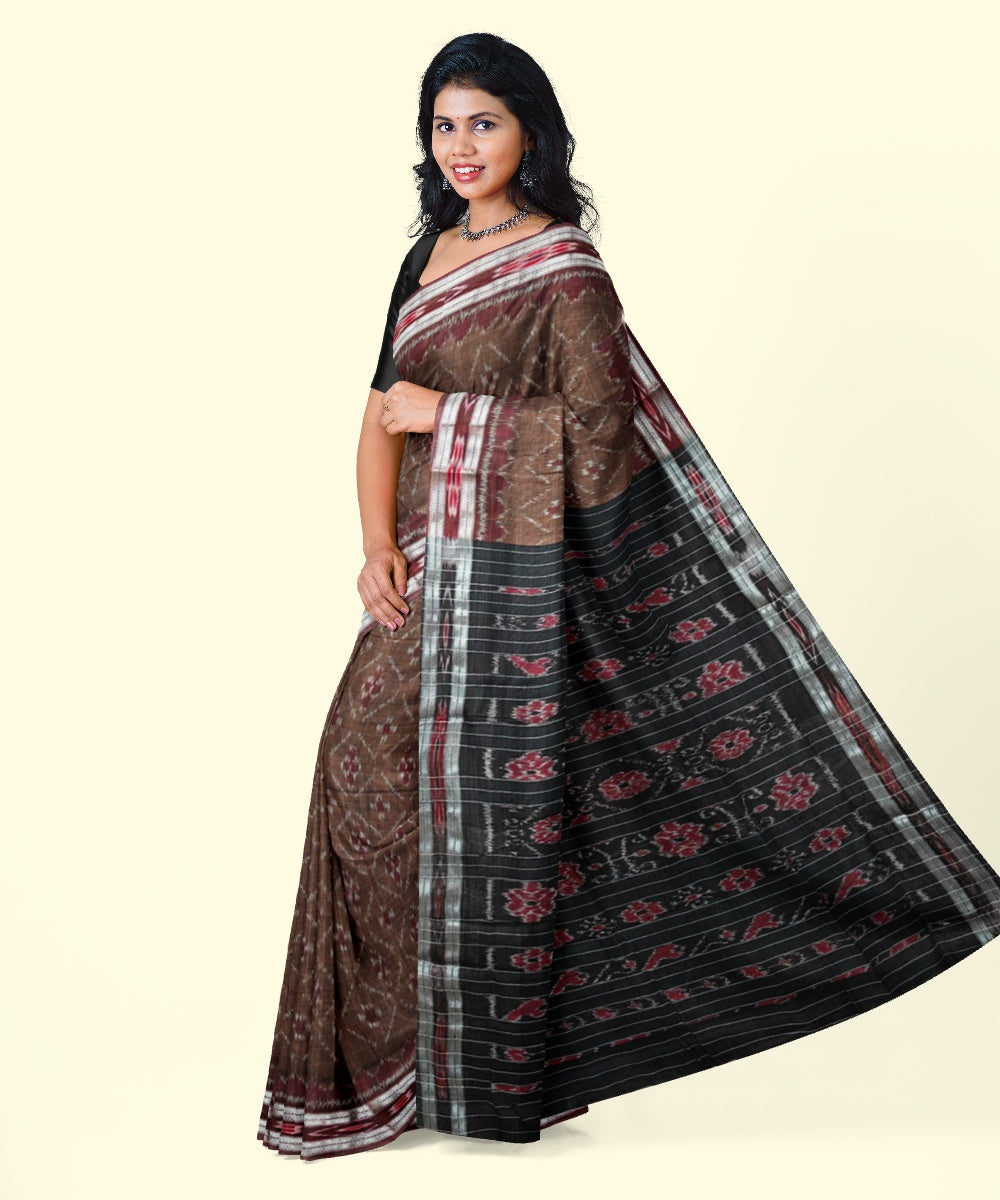 Brown black cotton handloom nuapatna saree