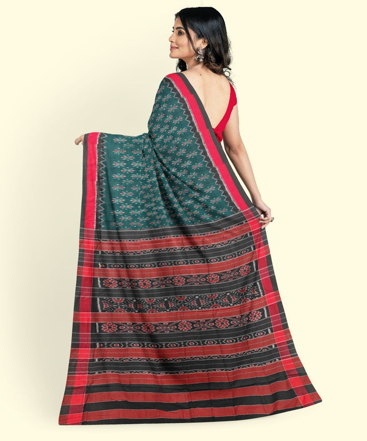 Teal green black handloom nuapatna cotton saree