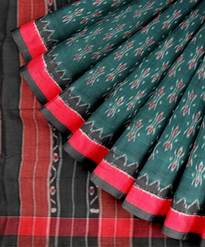 Teal green black handloom nuapatna cotton saree
