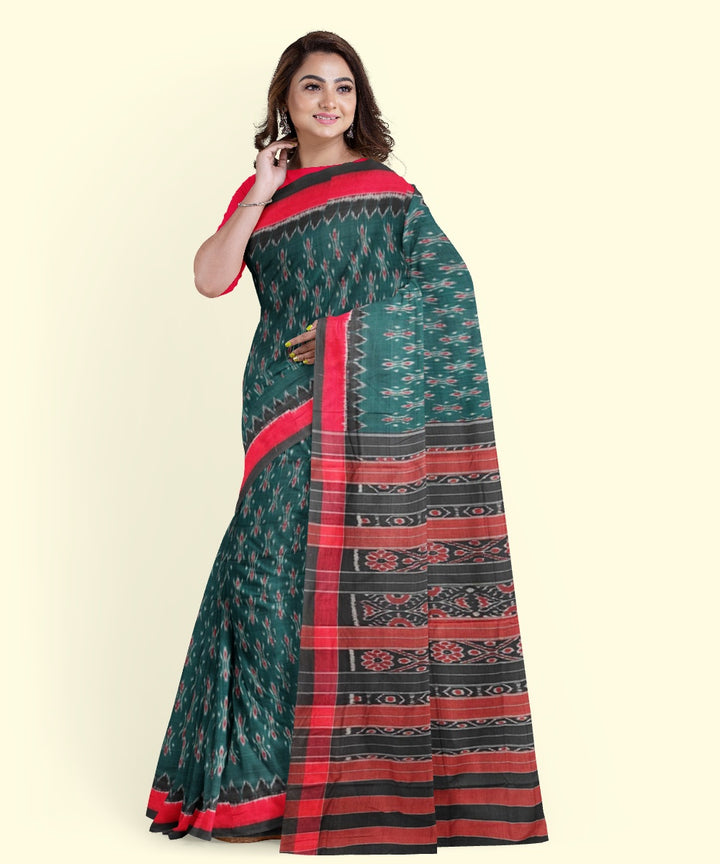 Teal green black handloom nuapatna cotton saree