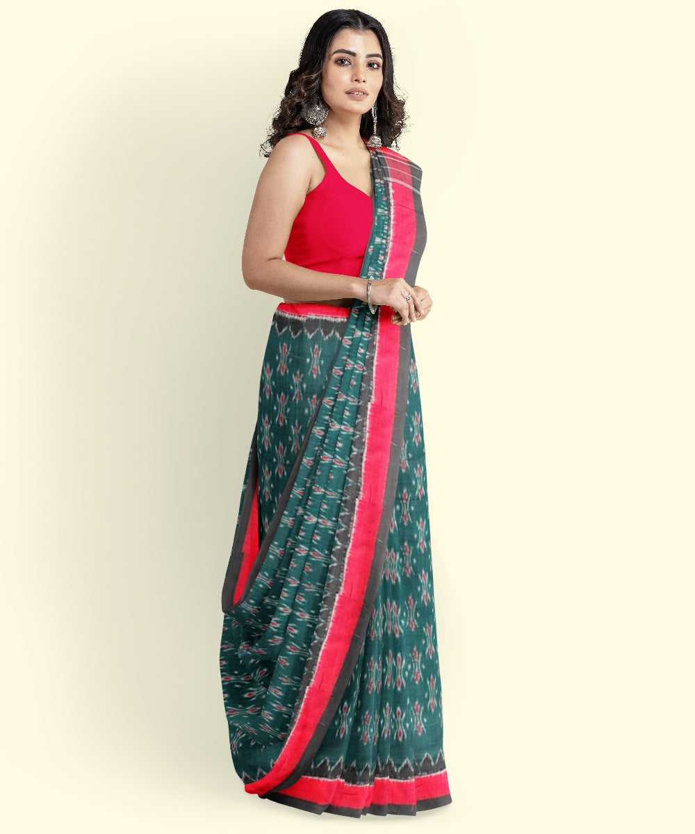 Teal green black handloom nuapatna cotton saree