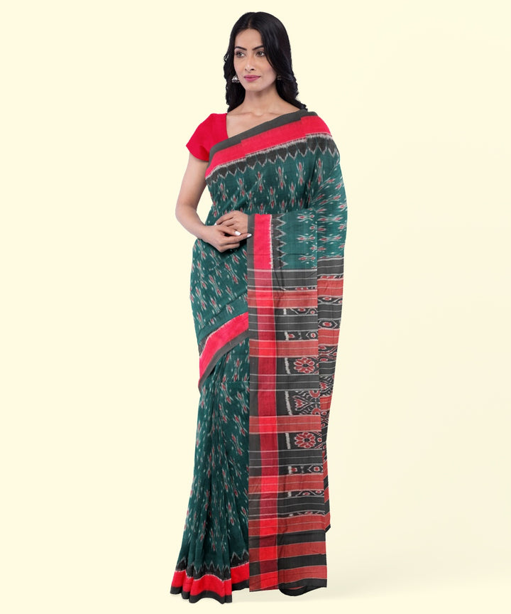 Teal green black handloom nuapatna cotton saree